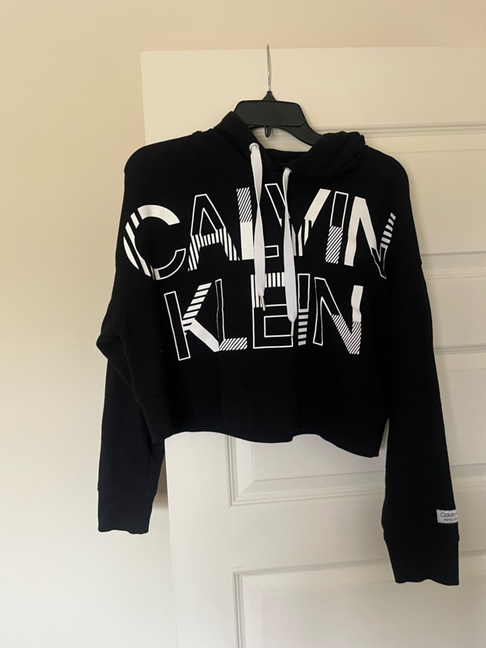 Calvin Klein Black Cropped Hoodie with White Logo